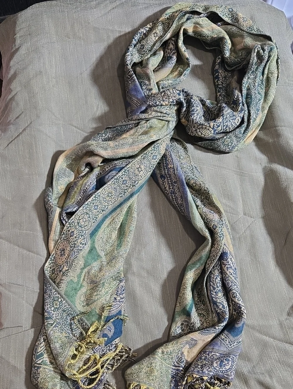 Lightweight Paisley Pattern Scarf in Blue & Green